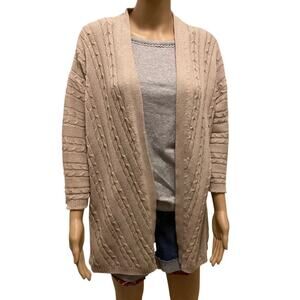J.Jill  Cable Knit Open Front Cardigan 3/4 Sleeves beige M/L